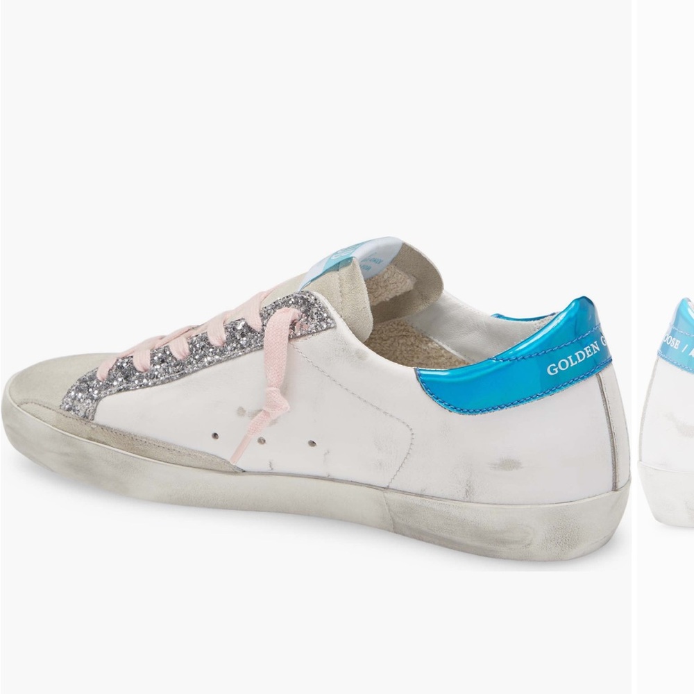 Golden Goose White and Blue Glitter Sneakers - Picture 2 of 14